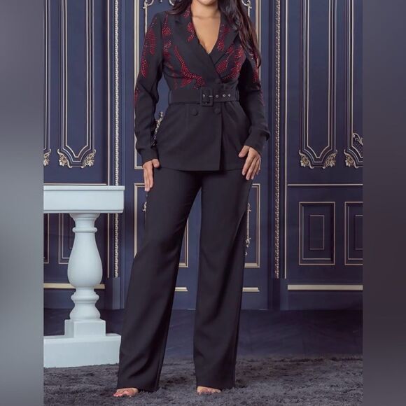 Red rhinestone pants suits - Picture 8 of 11